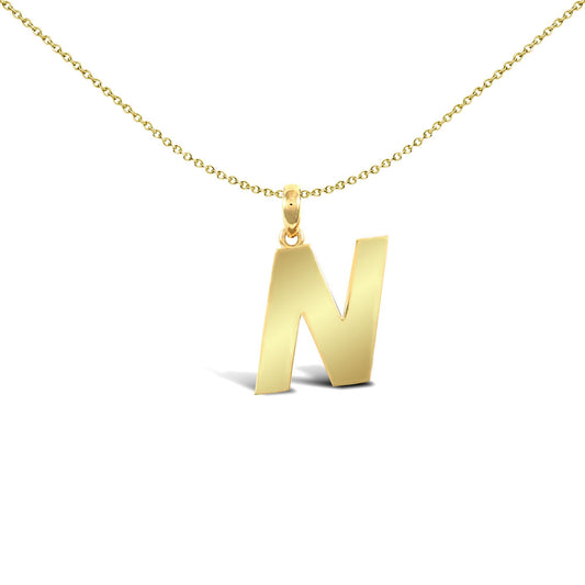 9ct Gold Polished Block Identity Initial Charm Pendant Letter N - JIN018-N
