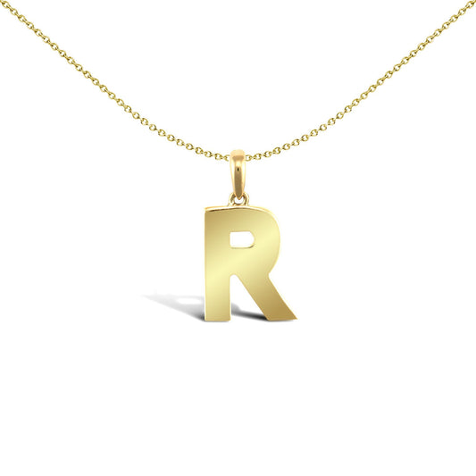 9ct Gold Polished Block Identity Initial Charm Pendant Letter R - JIN018-R