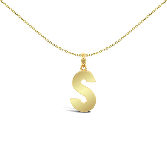 9ct Gold Polished Block Identity Initial Charm Pendant Letter S - JIN018-S