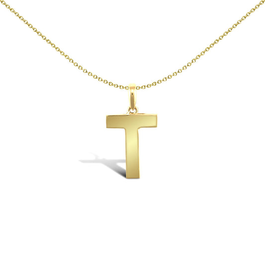 9ct Gold Polished Block Identity Initial Charm Pendant Letter T - JIN018-T