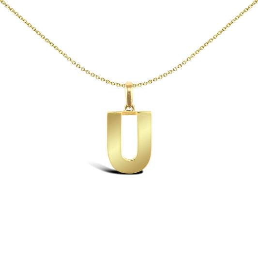 9ct Gold Polished Block Identity Initial Charm Pendant Letter U - JIN018-U