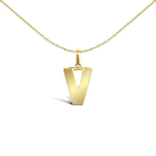 9ct Gold Polished Block Identity Initial Charm Pendant Letter V - JIN018-V