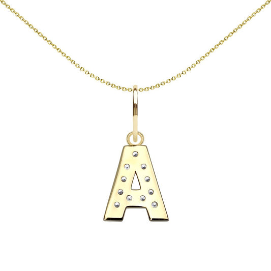 9ct 2-Colour Gold CZ 10mm Block Font Initial Pendant Letter A - JIN021-A