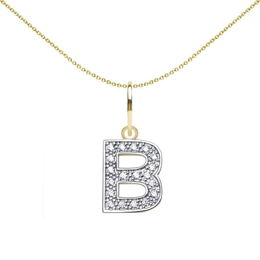 9ct 2-Colour Gold CZ 10mm Block Font Initial Pendant Letter B - JIN021-B