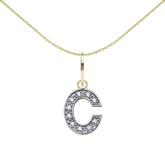 9ct 2-Colour Gold CZ 10mm Block Font Initial Pendant Letter C - JIN021-C