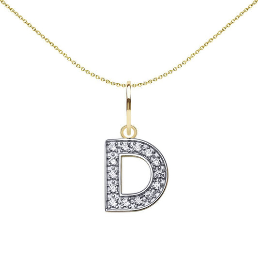 9ct 2-Colour Gold CZ 10mm Block Font Initial Pendant Letter D - JIN021-D