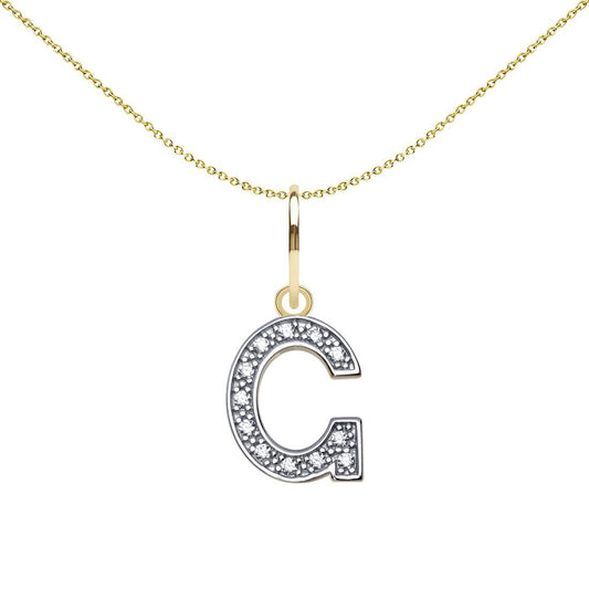 9ct 2-Colour Gold CZ 10mm Block Font Initial Pendant Letter G - JIN021-G