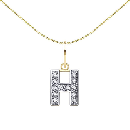 9ct 2-Colour Gold CZ 10mm Block Font Initial Pendant Letter H - JIN021-H