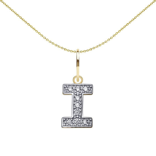 9ct 2-Colour Gold CZ 10mm Block Font Initial Pendant Letter I - JIN021-I