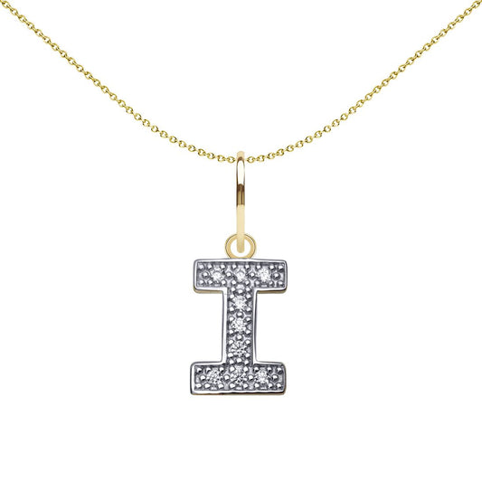 9ct 2-Colour Gold CZ 10mm Block Font Initial Pendant Letter I - JIN021-I