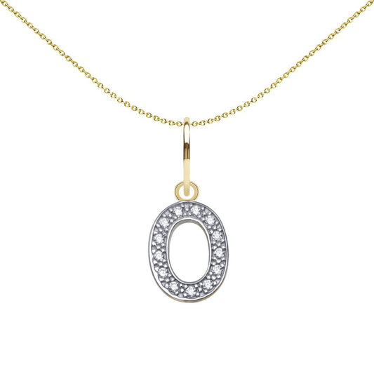9ct 2-Colour Gold CZ 10mm Block Font Initial Pendant Letter O - JIN021-O