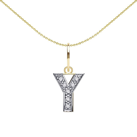 9ct 2-Colour Gold CZ 10mm Block Font Initial Pendant Letter Y - JIN021-Y