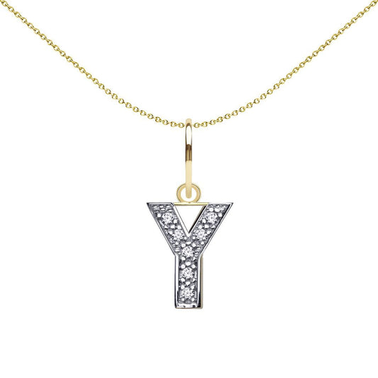 9ct 2-Colour Gold CZ 10mm Block Font Initial Pendant Letter Y - JIN021-Y