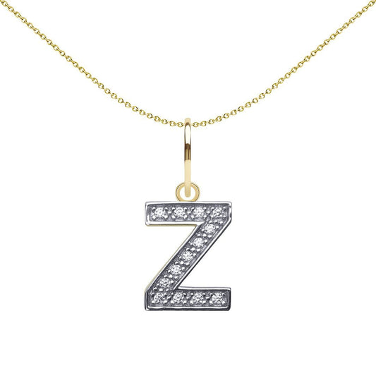 9ct 2-Colour Gold CZ 10mm Block Font Initial Pendant Letter Z - JIN021-Z