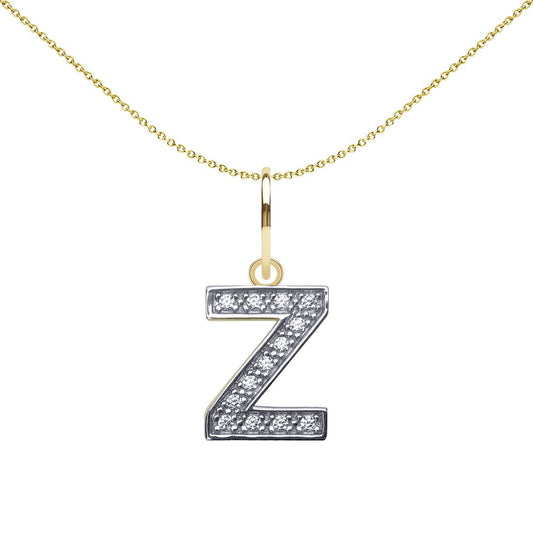 9ct 2-Colour Gold CZ 10mm Block Font Initial Pendant Letter Z - JIN021-Z