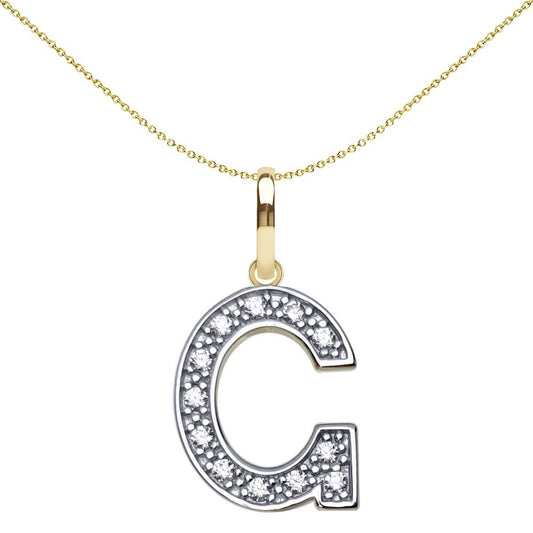 9ct 2-Colour Gold CZ 15mm Block Font Initial Pendant Letter G - JIN022-G