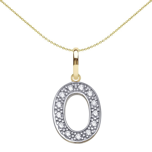 9ct 2-Colour Gold CZ 15mm Block Font Initial Pendant Letter O - JIN022-O