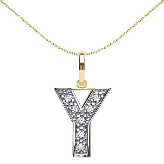 9ct 2-Colour Gold CZ 15mm Block Font Initial Pendant Letter Y - JIN022-Y