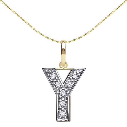 9ct 2-Colour Gold CZ 15mm Block Font Initial Pendant Letter Y - JIN022-Y