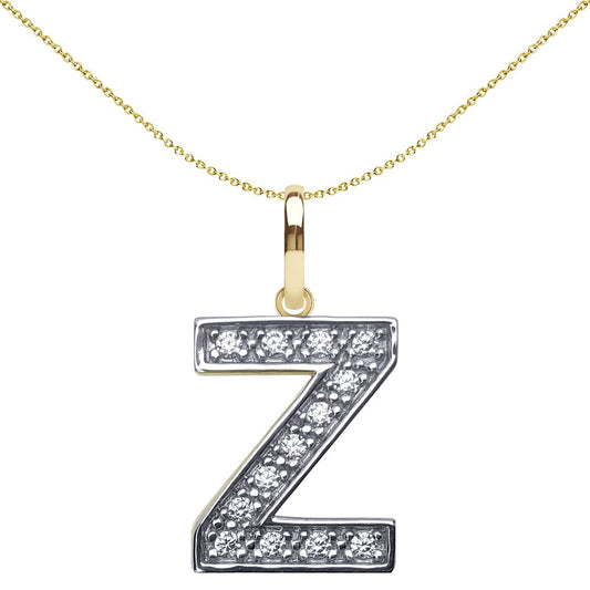 9ct 2-Colour Gold CZ 15mm Block Font Initial Pendant Letter Z - JIN022-Z