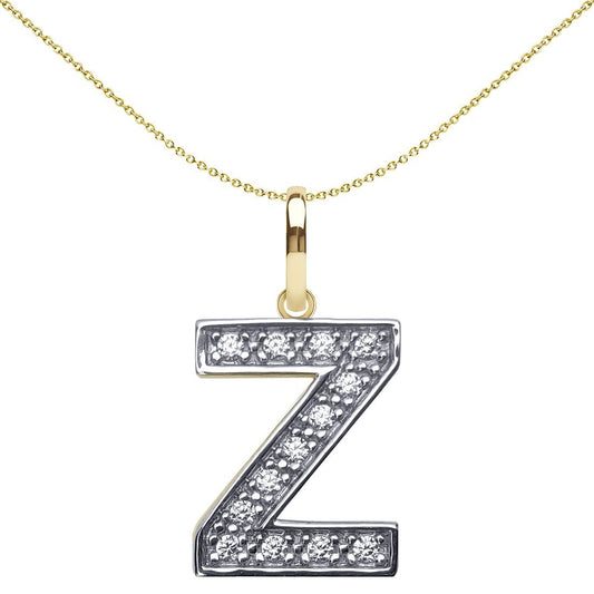 9ct 2-Colour Gold CZ 15mm Block Font Initial Pendant Letter Z - JIN022-Z