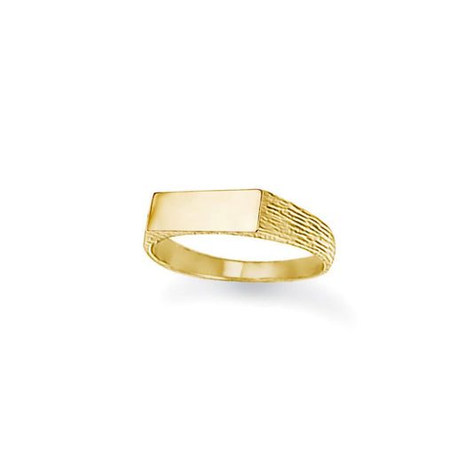 9ct Gold Engravable Barked Initial Blank Plate Signet Ring - JIR001