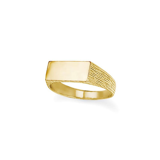 9ct Gold Engravable Barked Initial Blank Plate Signet Ring - JIR002