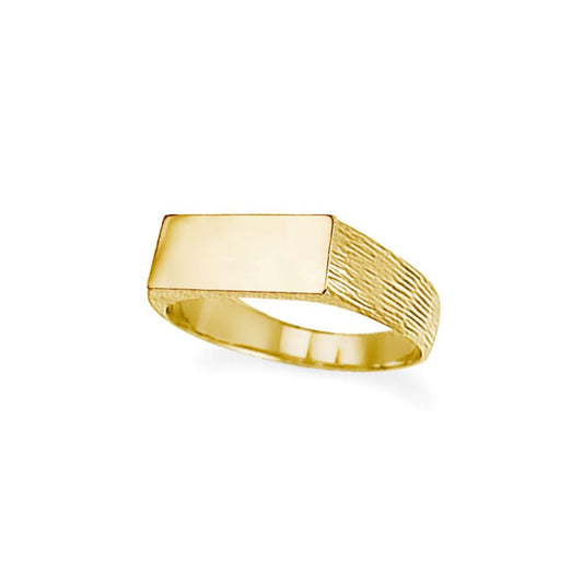 9ct Gold Engravable Barked Initial Blank Plate Signet Ring - JIR004