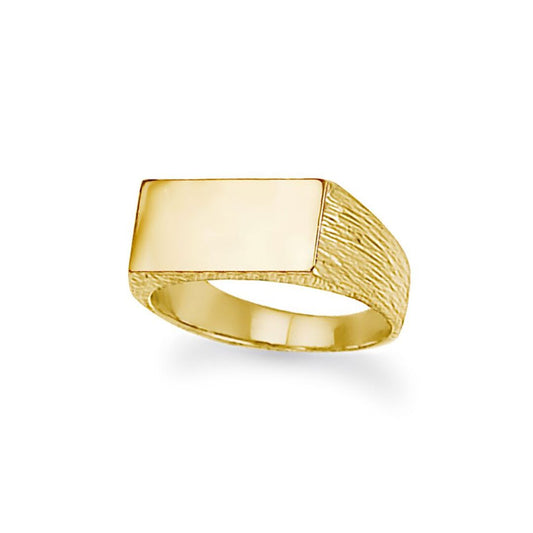 9ct Gold Engravable Barked Initial Blank Plate Signet Ring - JIR006