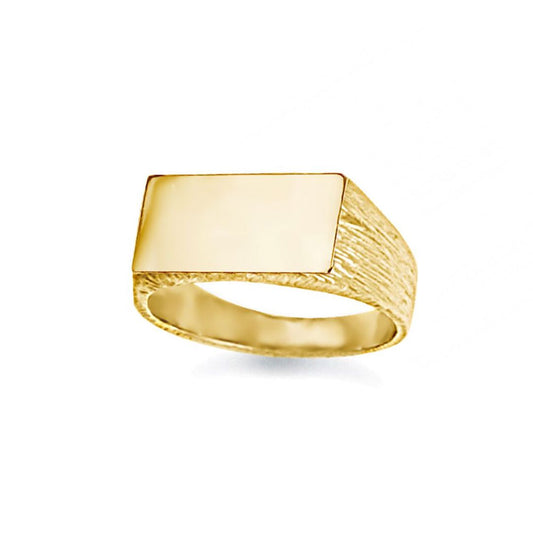 9ct Gold Engravable Barked Initial Blank Plate Signet Ring - JIR007