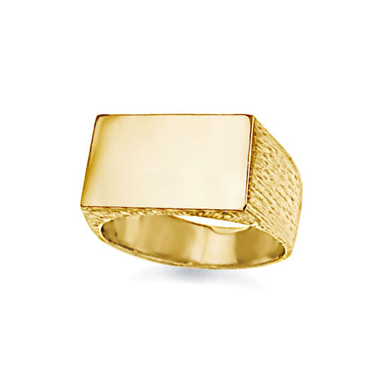 9ct Gold Engravable Barked Initial Blank Plate Signet Ring - JIR008