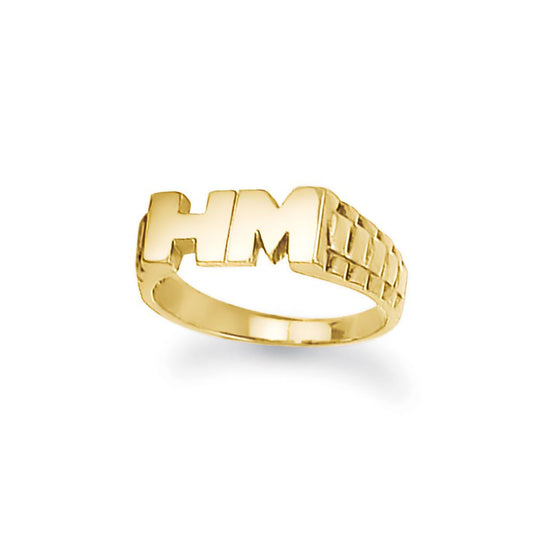 9ct Gold Personalised Identity Bricked Initial Ring - JIR015