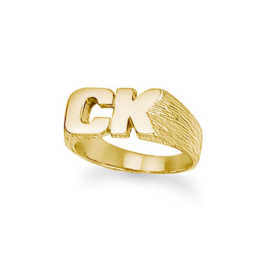 9ct Gold Personalised Identity Barked Initial Ring - JIR016