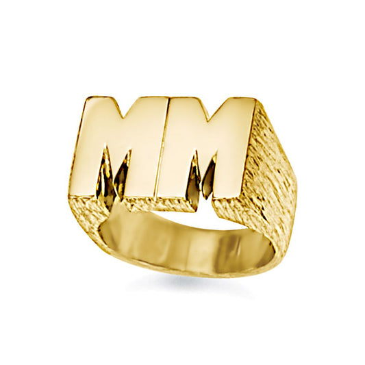 Mens 9ct Gold Personalised Identity Barked Initial Ring - JIR020