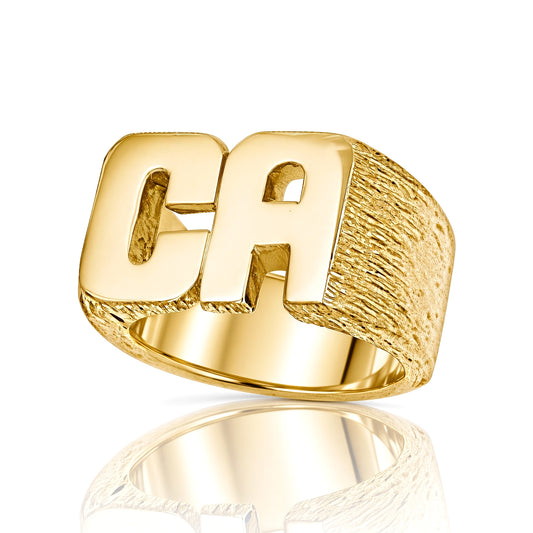 Mens 9ct Gold Personalised Identity Barked Initial Ring - JIR021