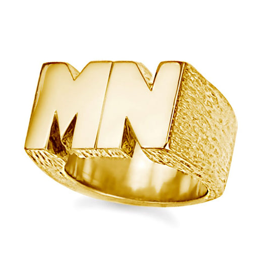 Mens 9ct Gold Personalised Identity Barked Initial Ring - JIR022