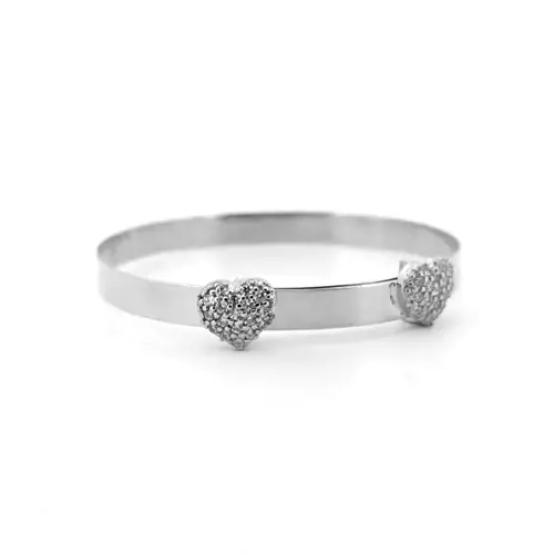 9ct White Gold CZ Love Hearts Expanding Baby Bangle Bracelet - JKB069