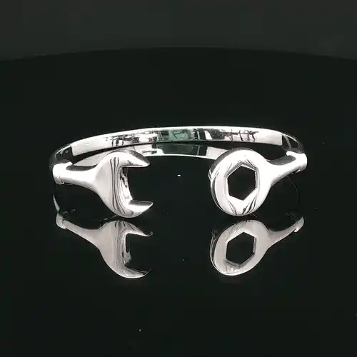 Solid 9ct White Gold Spanner Baby Bangle Bracelet - JKB074