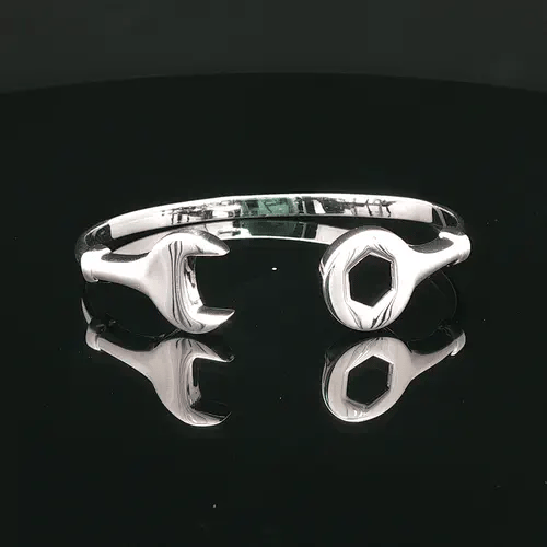 Solid 9ct White Gold Spanner Baby Bangle Bracelet - JKB074
