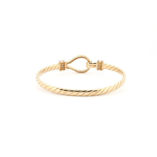 9ct Gold CZ Hook Noose Rope Loop Stirrup 4mm Baby Bangle Bracelet - JKB096