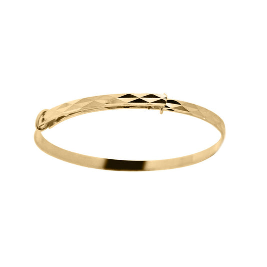 9ct Gold Engine Turned Argyle Expandable 2mm Baby Bangle Bracelet - JKB111A