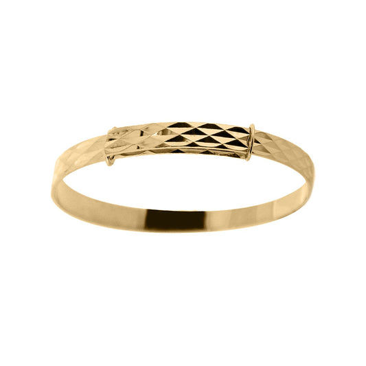 9ct Gold Engine Turned Argyle Expandable 3mm Baby Bangle Bracelet - JKB111B