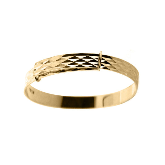 9ct Gold Engine Turned Argyle Expandable 4mm Baby Bangle Bracelet - JKB111C