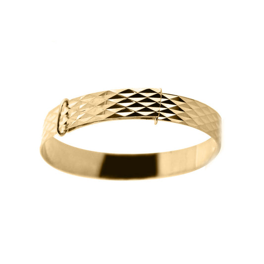 9ct Gold Engine Turned Argyle Expandable 5mm Baby Bangle Bracelet - JKB111D