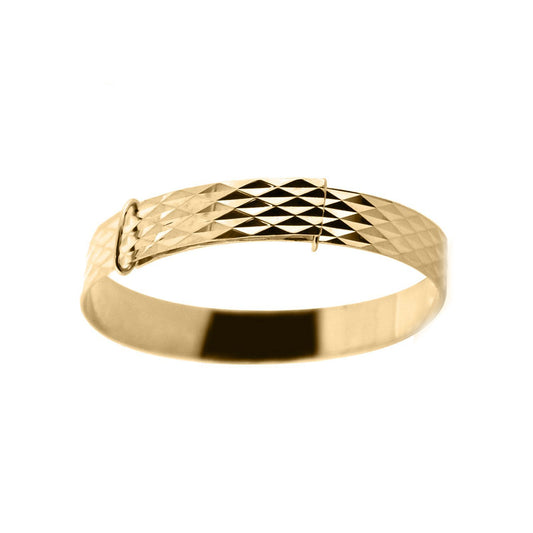 9ct Gold Engine Turned Argyle Expandable 5mm Baby Bangle Bracelet - JKB111D