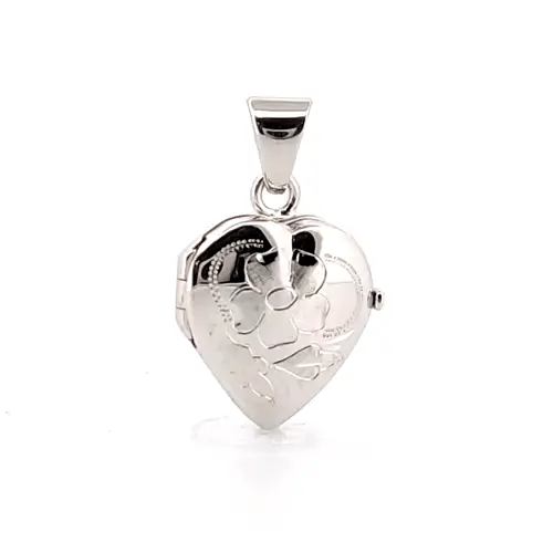 Ladies 9ct White Gold Engraved Love Heart Locket Pendant - JLC106