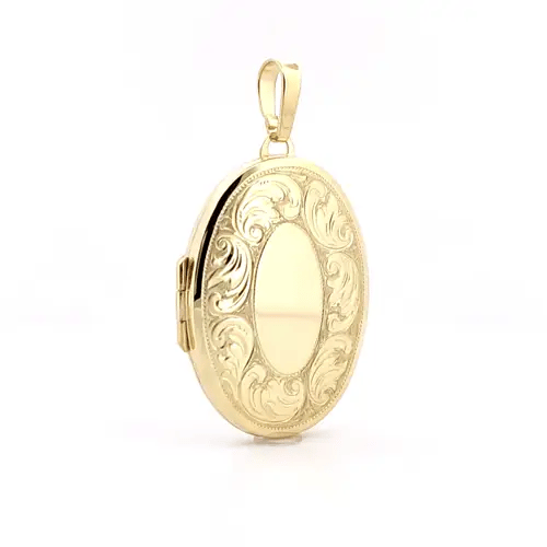 Ladies 9ct Gold Floral Carved Oval Locket Pendant - JLC107