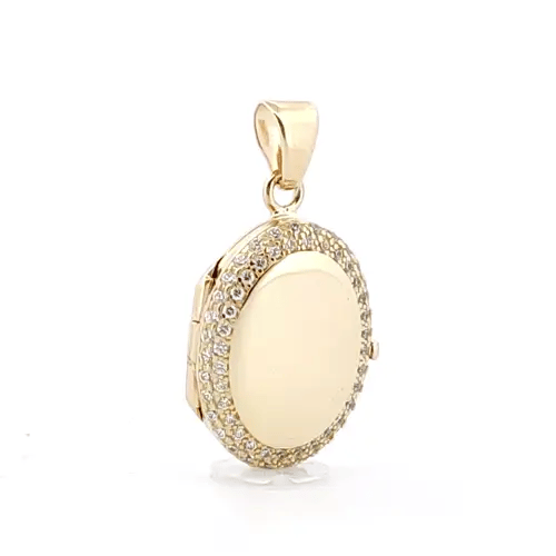 9ct Gold CZ Pave Frame Oval Locket Pendant - JLC116