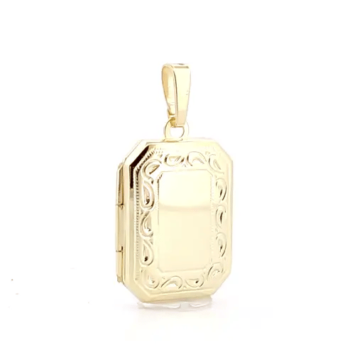 Ladies 9ct Gold Engraved Frame Rectangular Locket Pendant - JLC118