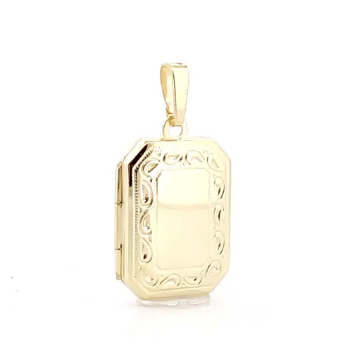 Ladies 9ct Gold Engraved Frame Rectangular Locket Pendant - JLC118